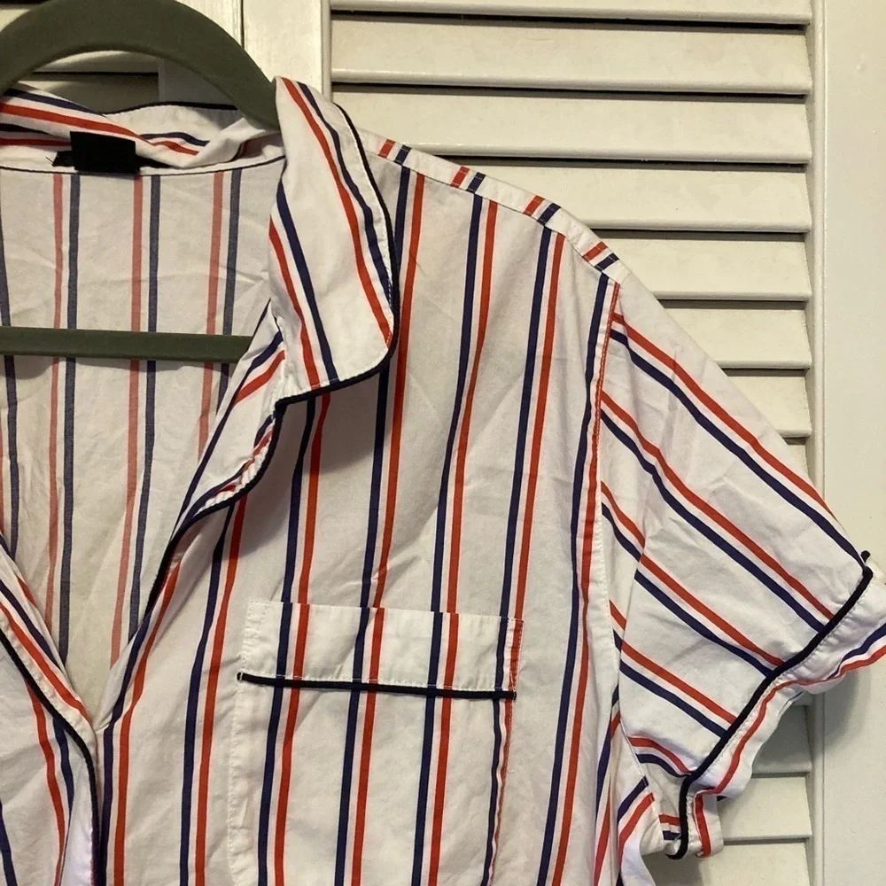 J. Crew Blue And White Striped Pajama Button Down Shirt Size XXL
